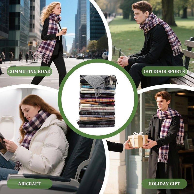 SKNSOFT Winter Wool Plaid Scarf for Men,Women Fashion Tartan Wrap Checkered Scarves - Image 2